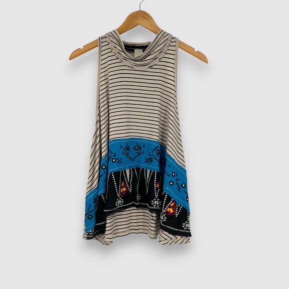 Free People We The Free Striped Embroidered Sleeveless Tank Size M - Picture 1 of 5
